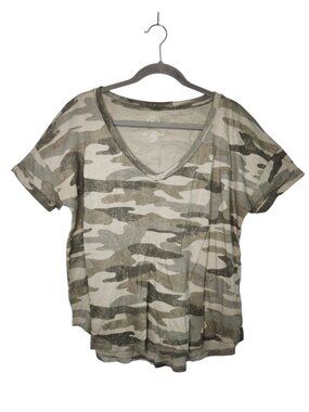 Maurices 24/7 Green Camouflage V Neck Top Size XL